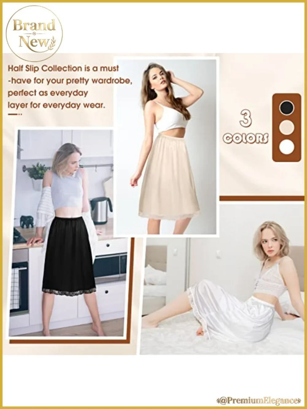 Half Slips for Women Under Dresses Satin Lace Non Cling 3 Pack